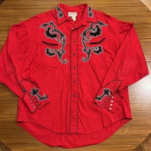 Rockmount Ranch Wear men’s western red black long sleeve shirt, Size XL tru-west